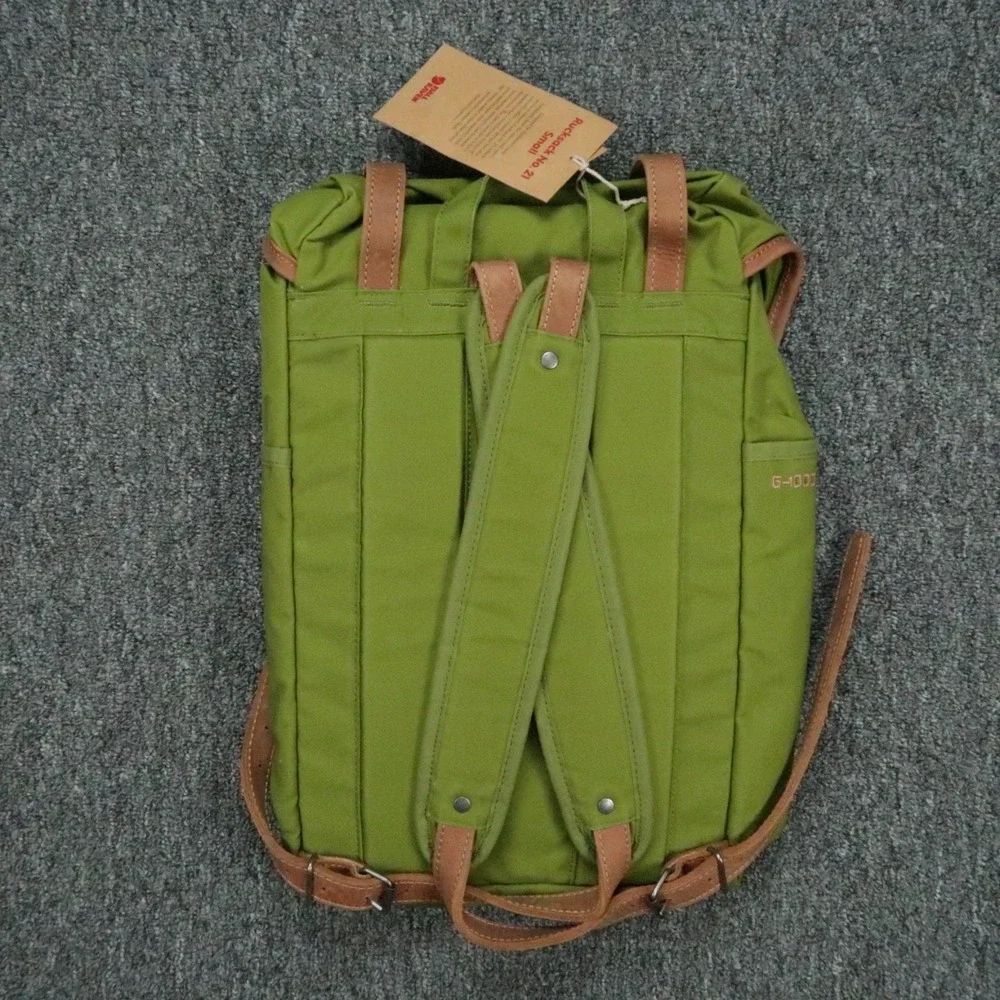 Fjallraven Rucksack No 21 Meadow Green Small Leather Travel Outdoors G 1000